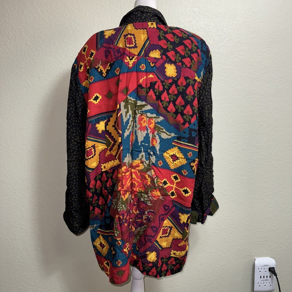Vtg CAROLE LITTLE Mixed Media Patchwork Blazer Jacket 16 Boho Artsy 90s - Picture 3 of 5